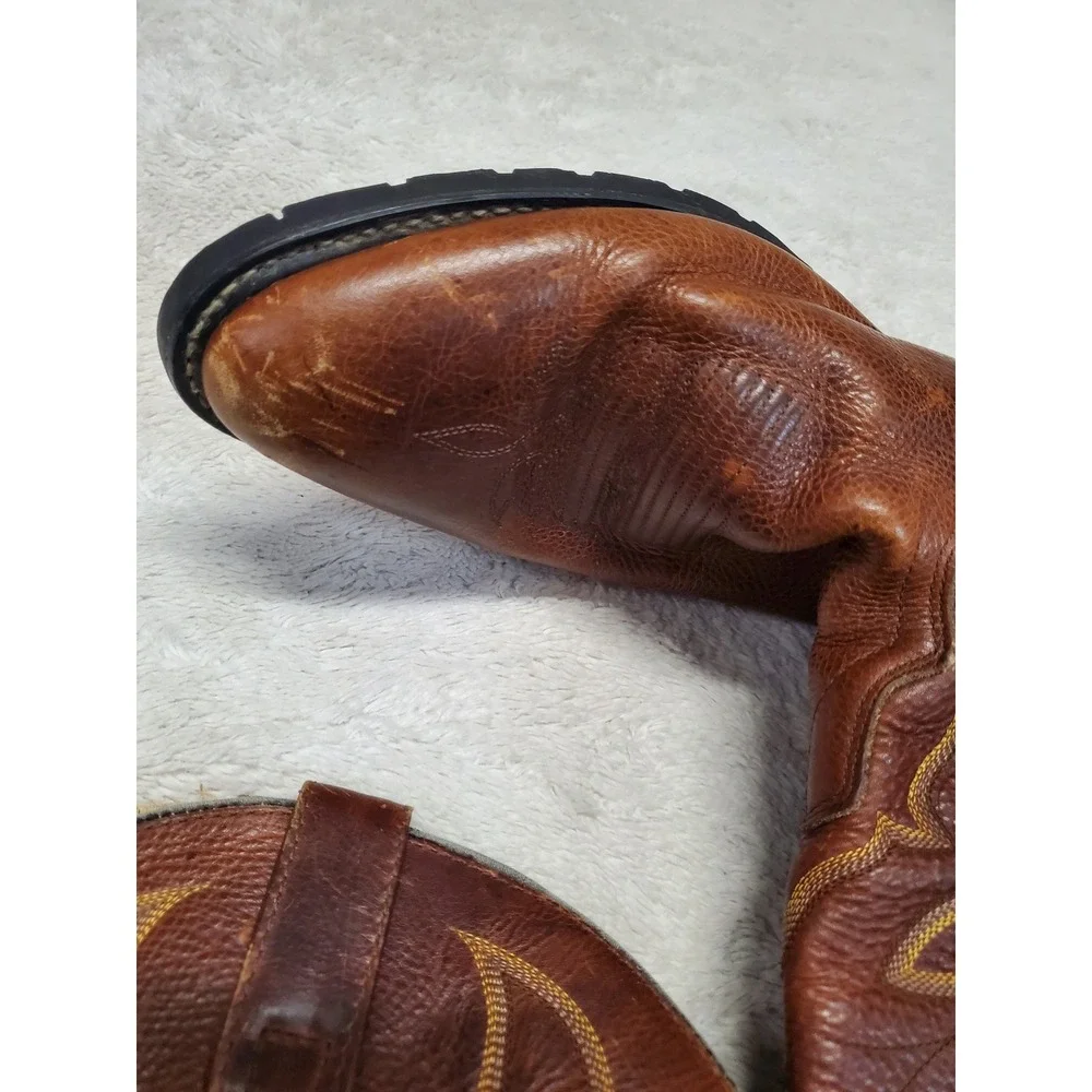 Double H Tan Brown Leather Stitched Western Cowboy Boot 12 D Boho Festival Rodeo
